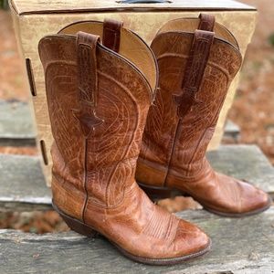 Lucchese Tan Maddog Goat Western Boots - Preowned Mens 10